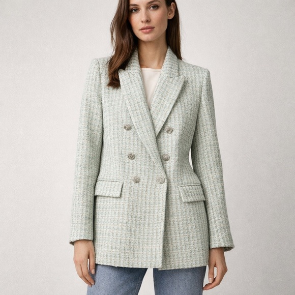 Zara Jackets & Blazers - Zara Blazer Tweed Double Breasted Light Blue Blogger Fave Womens Size Medium